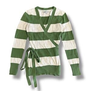 Old Navy Stripe Wrap Sweater Women’s S Green White Tie Waist Cotton Y2K Preppy